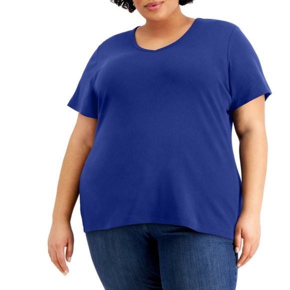 KAREN SCOTT V Neck Cotton Blue  Top SIZE 1X NWT - Picture 1 of 1